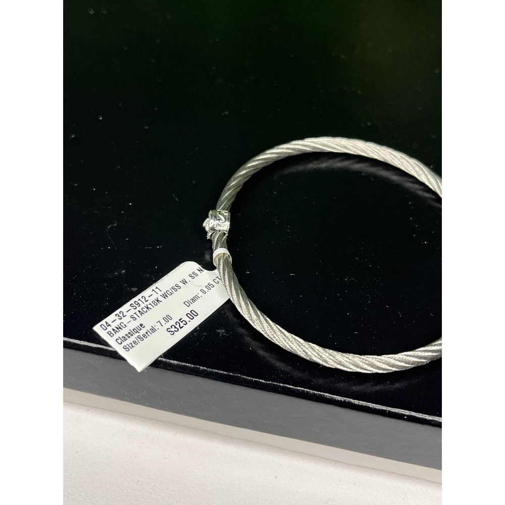 CHARRIOL 18K White Gold 0.05ct Diamond Stainless Steel  Wire Cable Bracelet Sz 7 - Picture 6 of 7